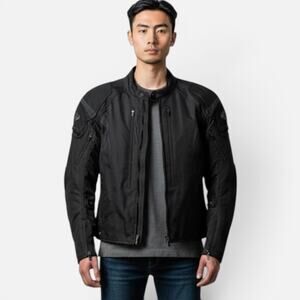 Vintage Y2K Joe Rocket Men's Black Polyester Armored Motorcycle Jacket Size L